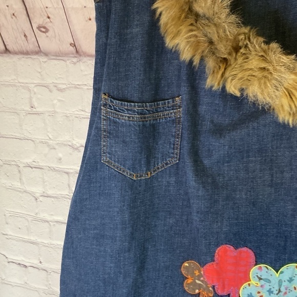 Oilily Girls Bohemian Jean Denim Wrap Dress with Faux Fur Collar Size 12Y - Picture 5 of 15
